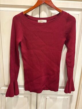 MICHAEL Michael Kors Ribbed Red Bell-Sleeve Long Sleeve Top